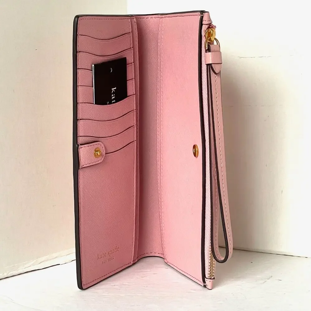 Kate Spade Morgan Pink Dune Leather Continental Wristlet Wallet